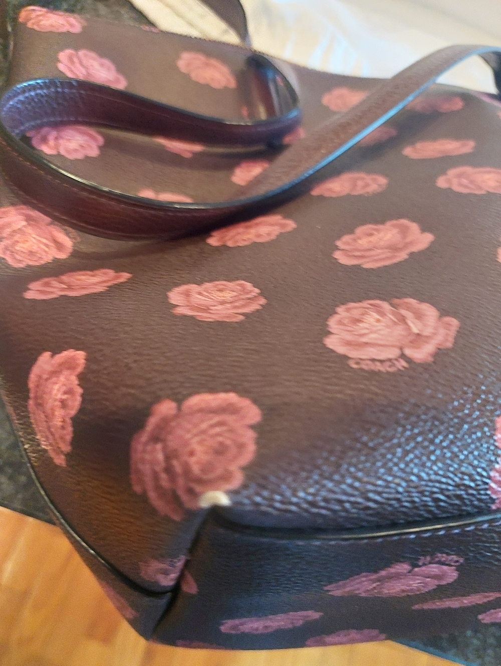 Coach Plum Tote and Matching Wallet with Pink Rose Print - Picture 11 of 12